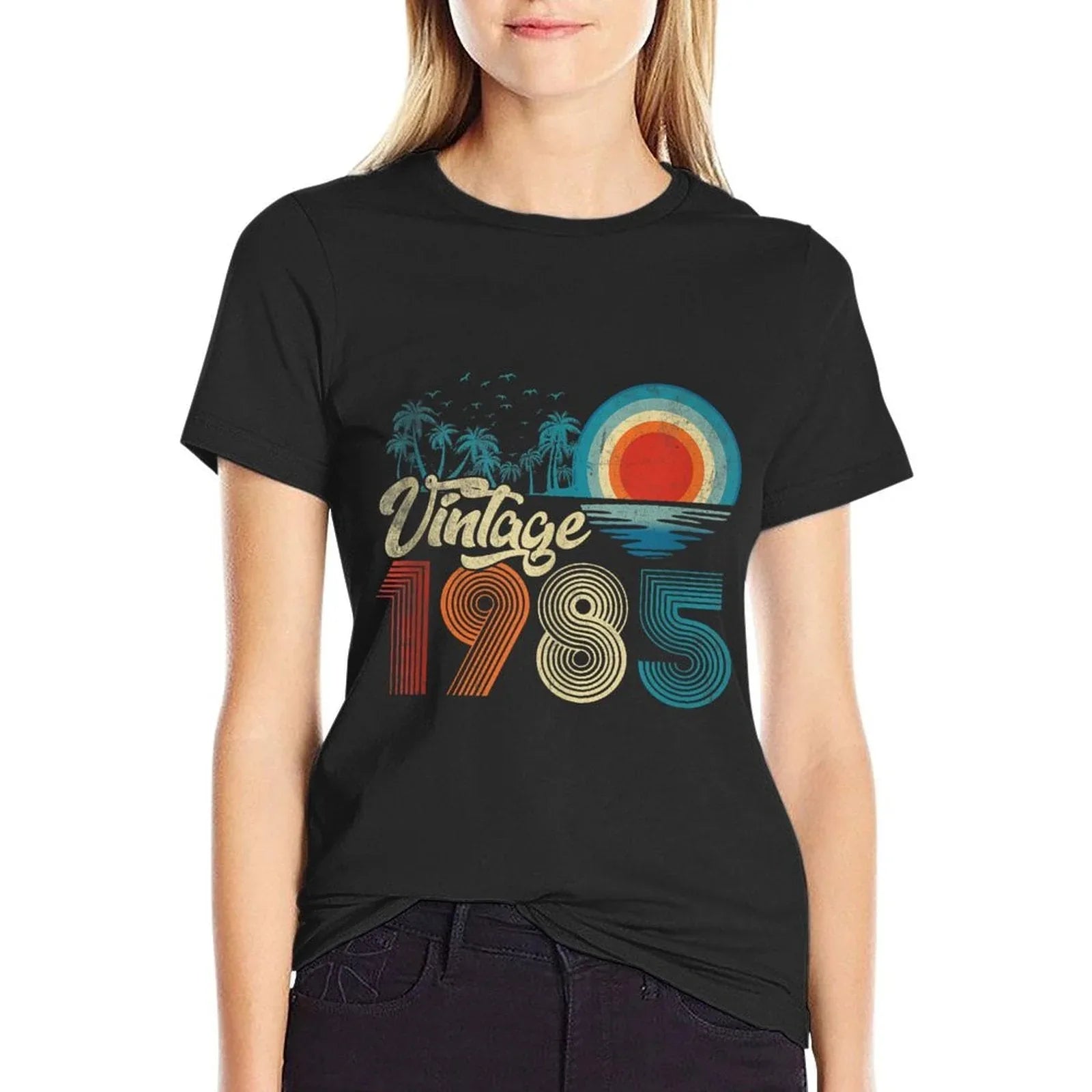 40 Years Old Gift Men Women Vintage 1985 40th Birthday Retro  Ribbed Collar T-Shirt