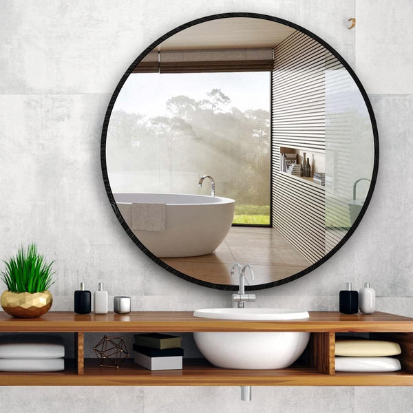 39 Inch Metal Framed Round Bathrrom Mirror for Wall, Modern Bathroom Vanity Decor