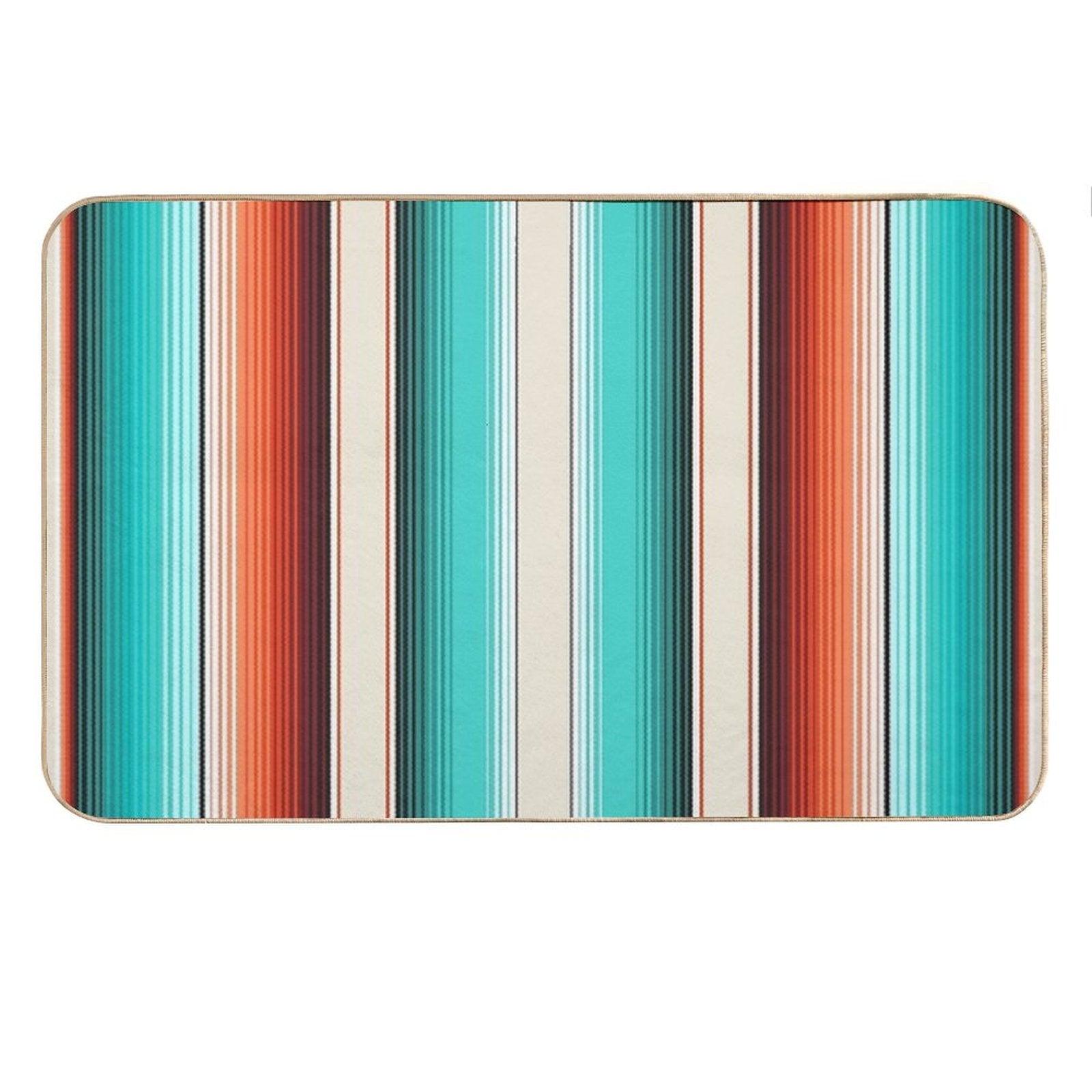 Navajo White, Turquoise And Burnt Orange Southwest Serape Blanket Stripes Bath Mat