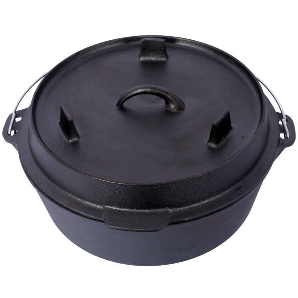 ast iron Dutch oven with lid, outdoor camping deep pot, used for camping, cooking, barbecue and leg rest,6 quarts