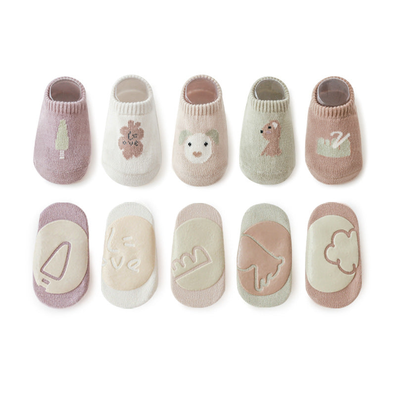 Spring And Summer New Baby Floor Socks Combed Cotton Non-Slip Indoor Cool Children Toddler Socks Cartoon Short Boat Socks