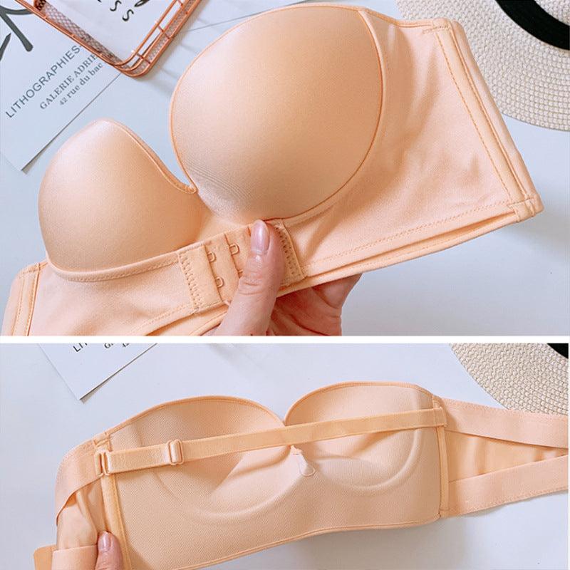 Oxygen bra for women without shoulder straps front buckle gathering anti slip invisible breathable wrapped bra