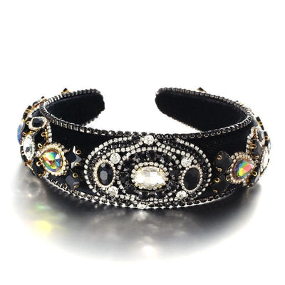 Fashionable Baroque Retro Inlaid Colored Water Diamond Sponge Head Hoop