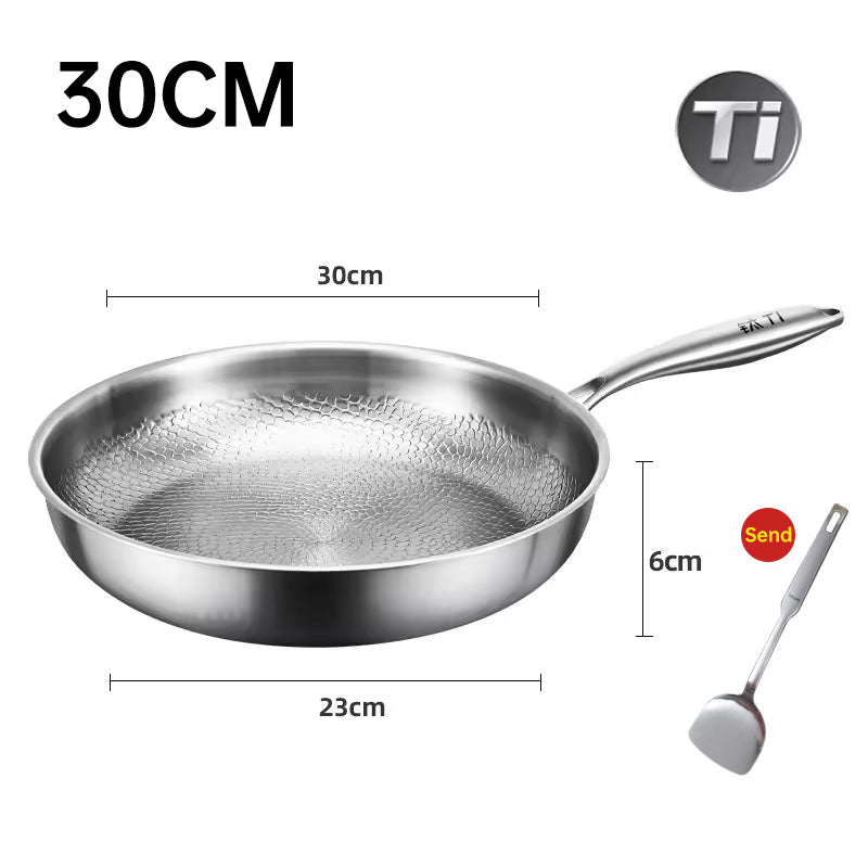 German uncoated pure titanium frying pan with fish - scale hammer pattern. Non - stick, ideal for household steak frying, a piec