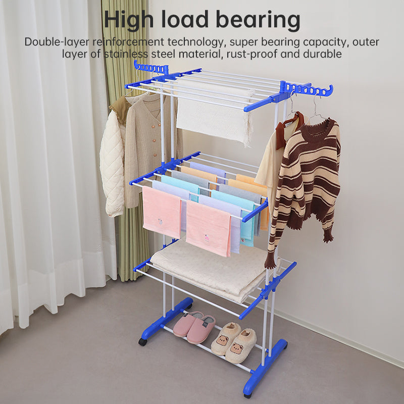 Folding Clothes Rack with Drying and Storage Functions for Bedroom, Ideal for Hanging Coats and Garments
