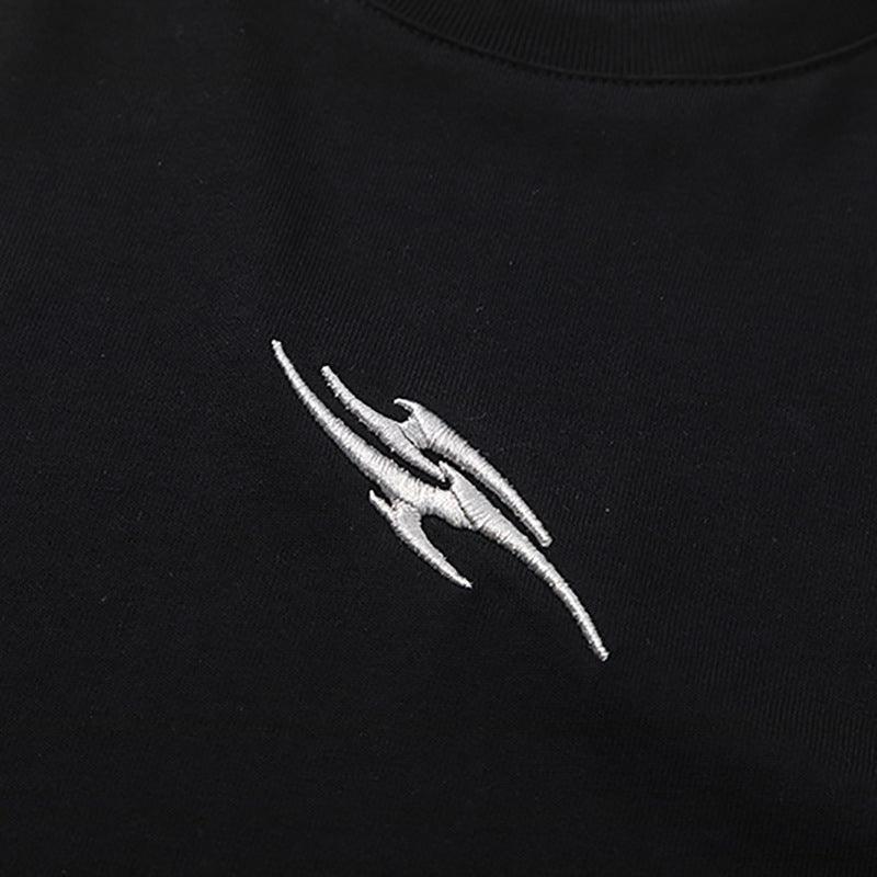 Color Block Applique Embroidery Flame Short Sleeve T-Shirt High Street Design Creative Abstract Casual Tee Men