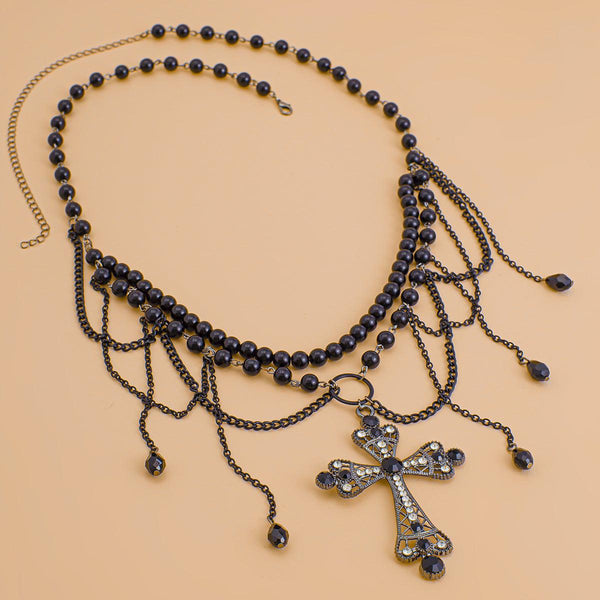 Dark Wind Cross Iron Chain Waist Chain Multi layer Versatile Tassel Crystal Body Chain Female