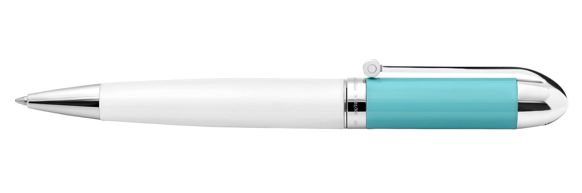 Visionary® Brass & Aluminum Enameled Fountain Pen (Medium Nib) and Ballpoint Pen Set - Sky Blue / White