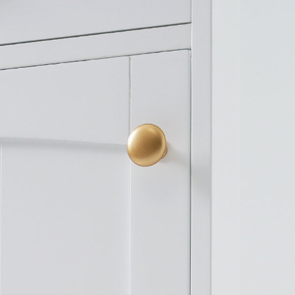 High bathroom storage cabinet with glass door, freestanding, two drawers and adjustable shelves, MDF board, painted white