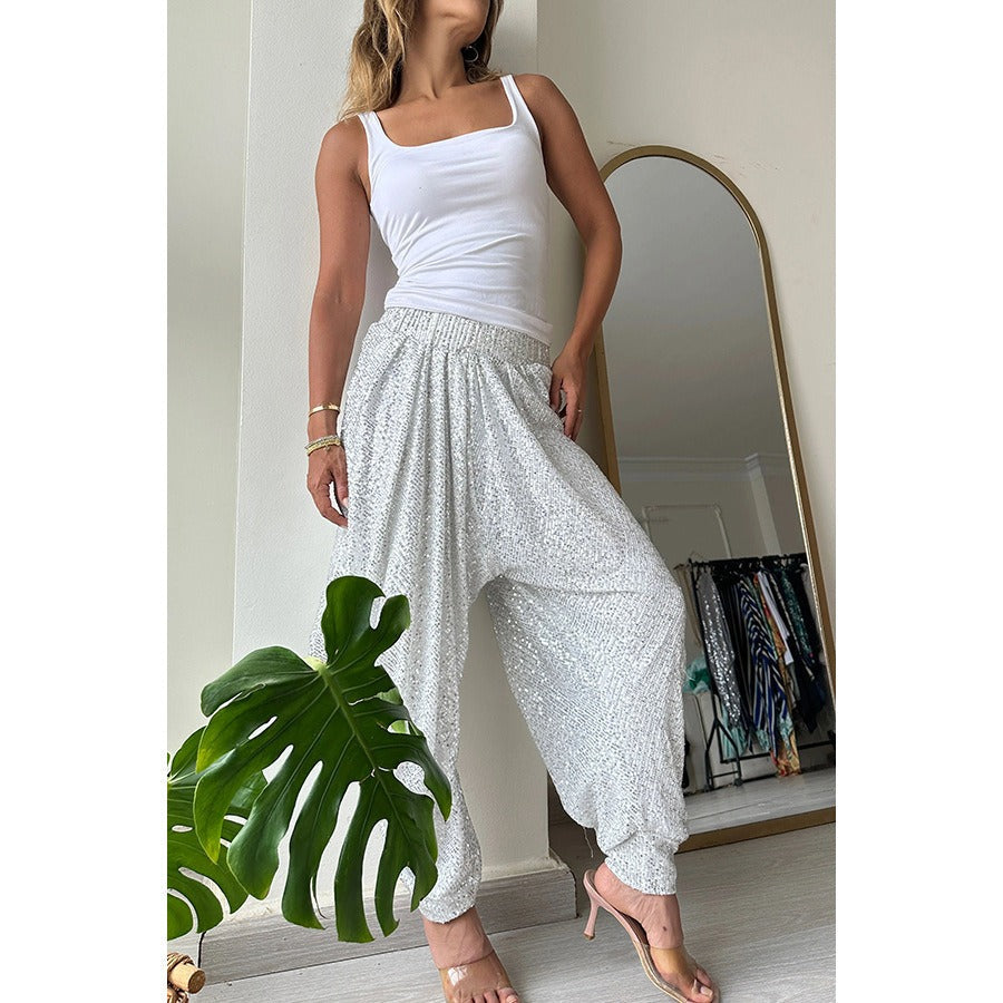 Loose sequin trousers INS elastic waist casual bloomers