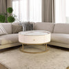 31.5 Inch Modern Round Coffee Table with Drawers, Marble Table with Storage, Coffee Table for Living Room