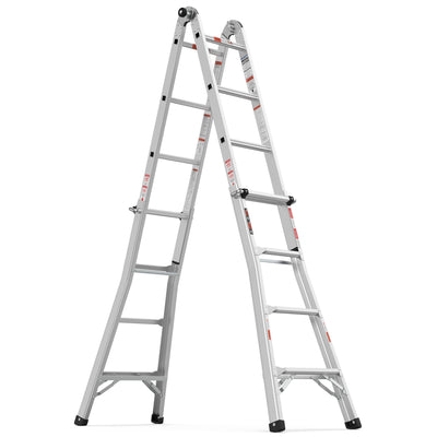 17ft Multi-Position Foldable Aluminum Ladder, A-Frame and Straight Ladder, ANSI 250lbs