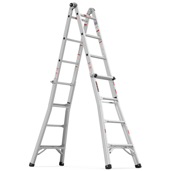 17ft Multi-Position Foldable Aluminum Ladder, A-Frame and Straight Ladder, ANSI 250lbs