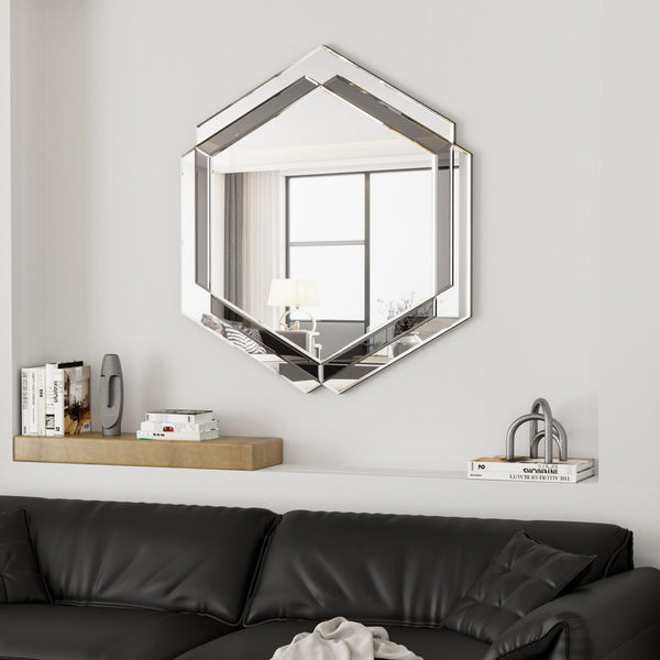 28 x 31.5 inches Wall-Mounted Silver Decorative Round Wall Mirror for Home, Living Room, Bedroom, Entryway