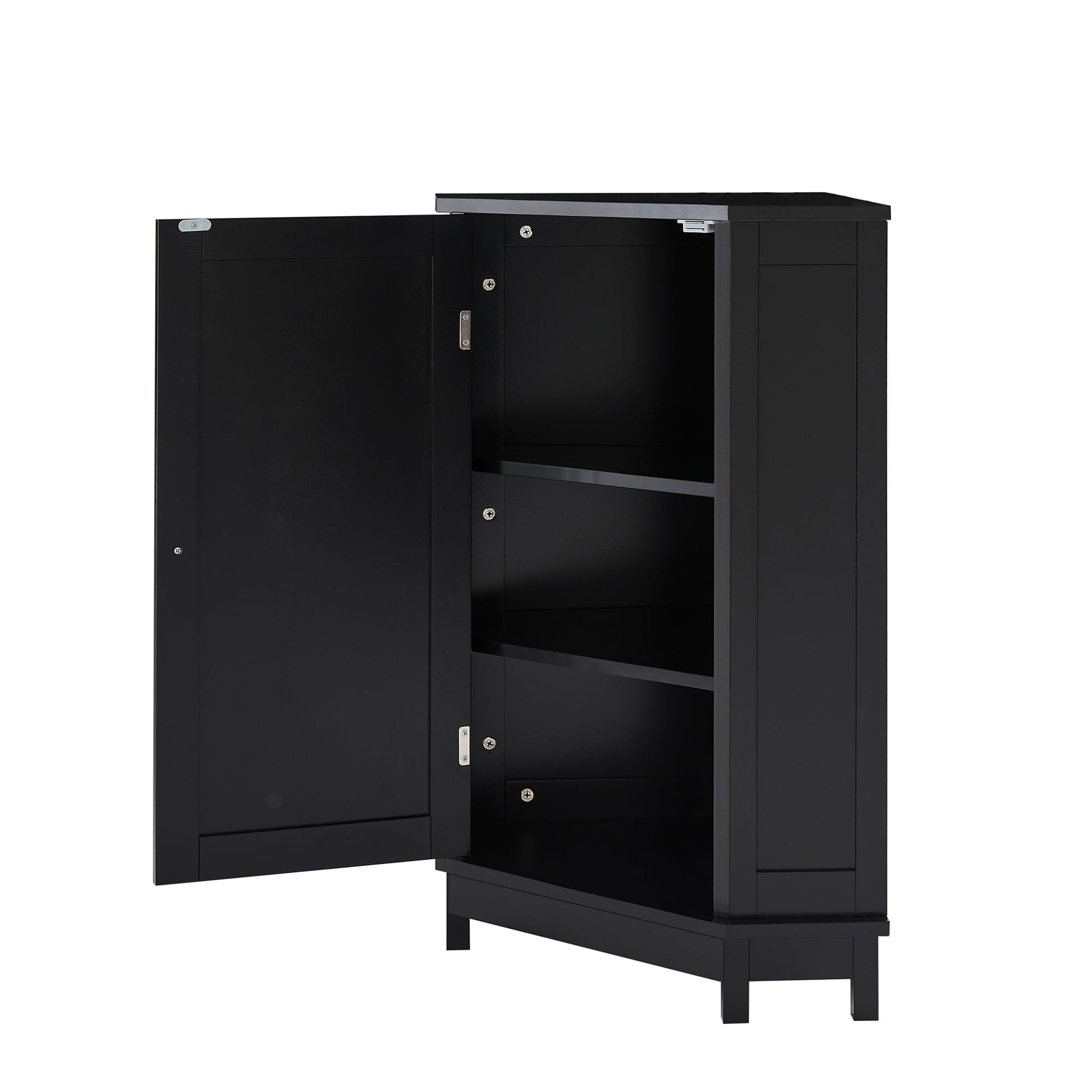 Black Bathroom Cabinet Triangle Corner Storage Cabinet with Adjustable Shelf Modern Style MDF Board