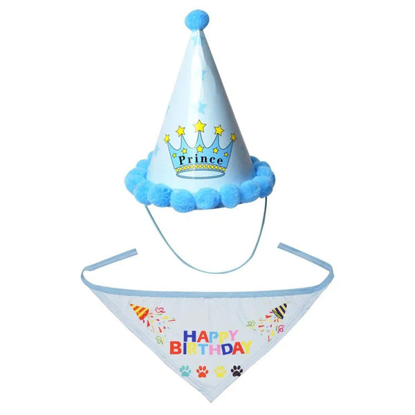 2Pcs/Set Dog Hat Bib Dog Birthday Bandana Scarf Adjustable Bandana Neckerchief Cat Dog Birthday Bib Hat Pet Supplies