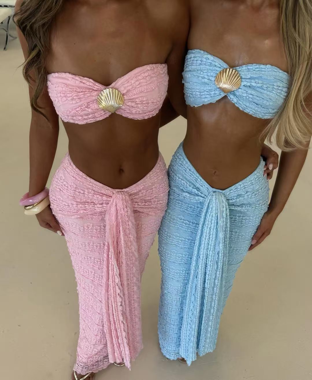 Lace Jacquard Vacation Seaside Leisure Swimsuit Two Piece Set
