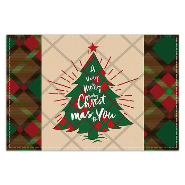 Christmas table mat with white linen snowman checkered print