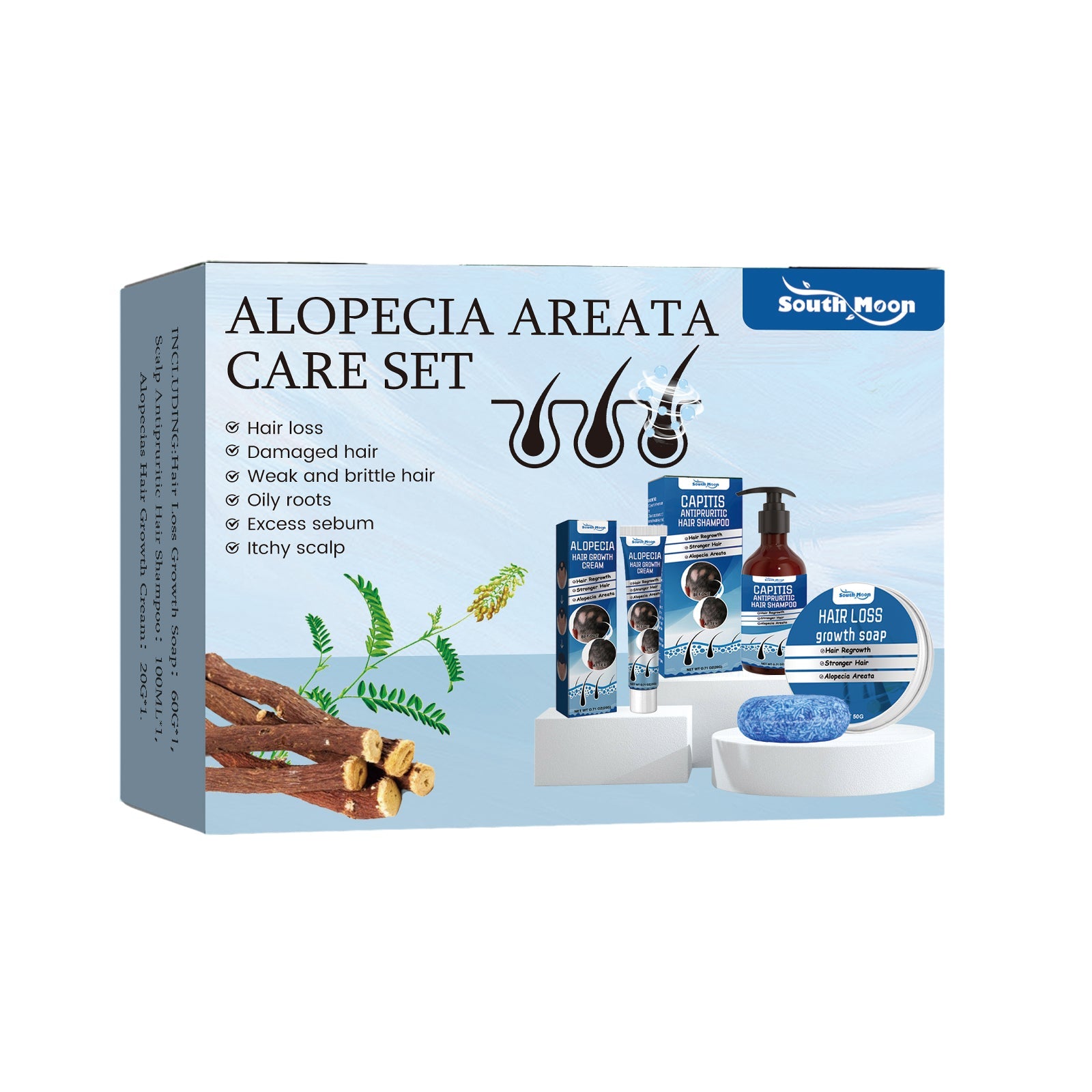 Alopecia Areata Care Set, Clean Scalp Supple Care Frizzy Hair Wash And Care Gift Set