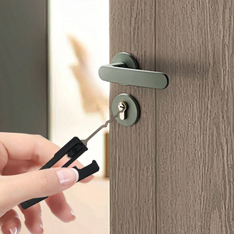 Essential stainless - steel multi - tool: quick - flip grav pick, door keys, lock rake. Durable.