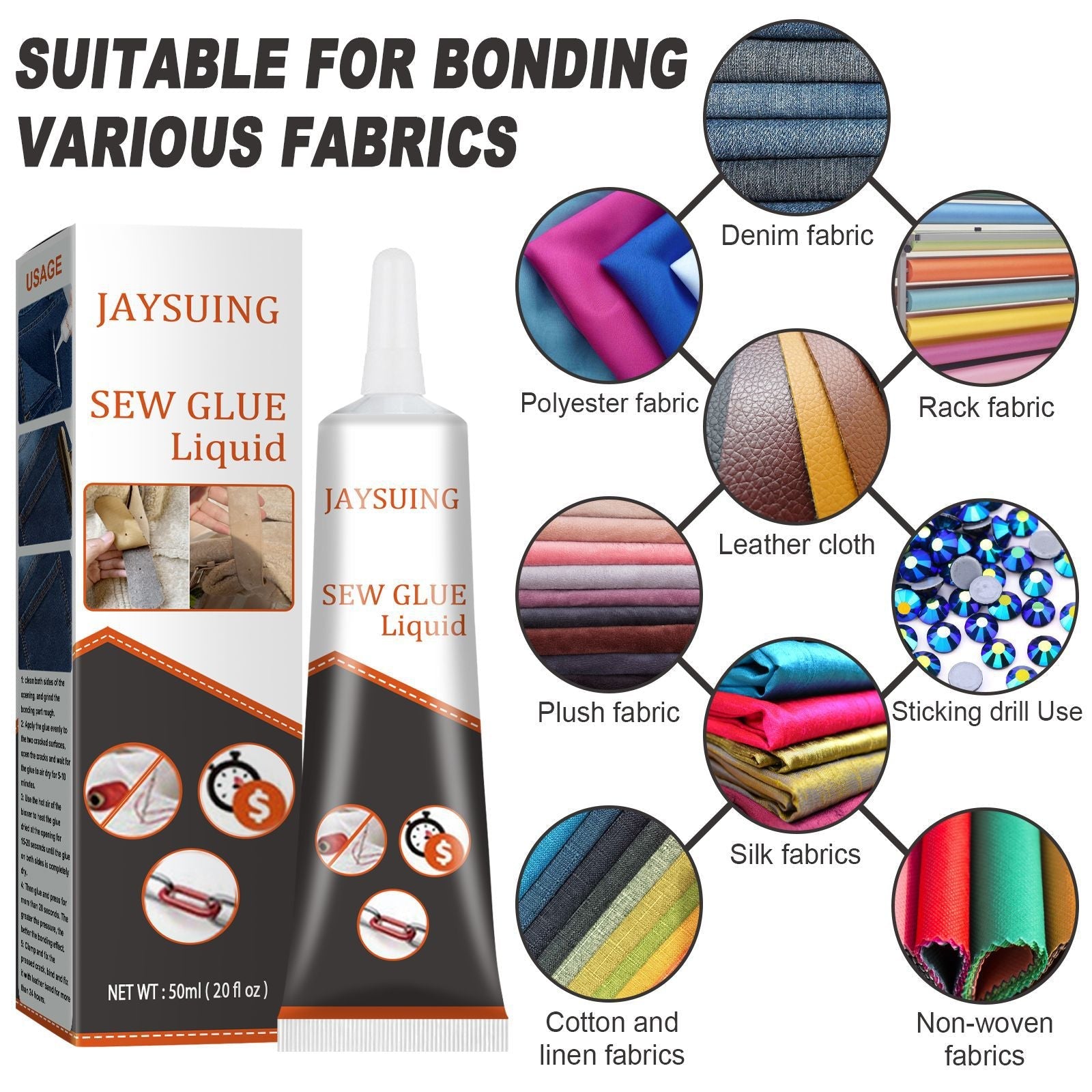 Jaysuing Cloth Repair Glue White Seam Glue Clothing Repair Glue Washable Ironing Cloth Adhesive Glue
