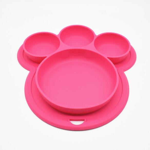 Kids Food-grade Silicone Home Dinner Dish Baby Plate Tableware Bear Paw Shape Children Training Cartoon Bowls Suction Toddler