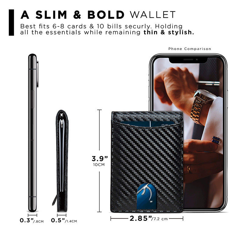 Carbon fiber pattern fashion dollar clip men's wallet short 2-fold ultra-thin anti-theft brush men's wallet