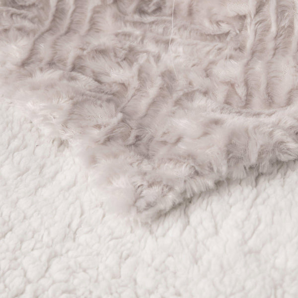 DaDalogy Bedding Lavender Grey Faux Fur Throw Blanket - Dreamy Geometric Embossed Sherpa Backside - Super Soft Warm Cozy Plush Fluffy