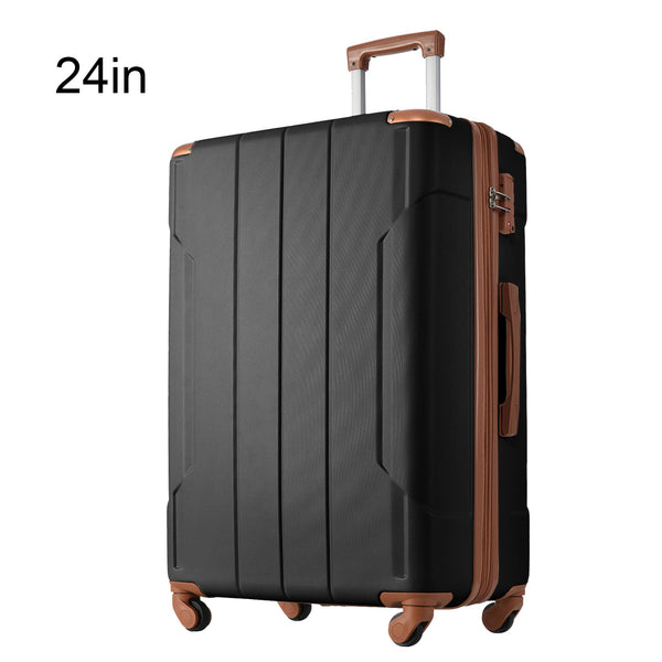 Hardshell Luggage Spinner Suitcase with TSA Lock Lightweight Expandable 24'' (Single Luggage) Black Brown + ABS + 24 Inch