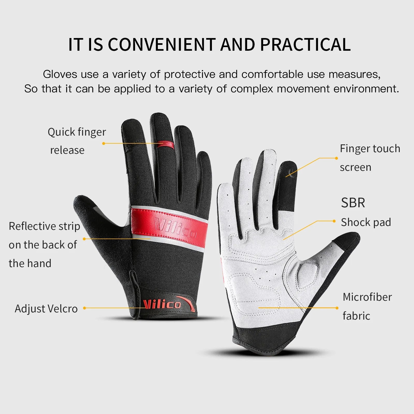Outdoor sports riding gloves wear-resistant shock-absorbing and touch screen mountain bike gloves