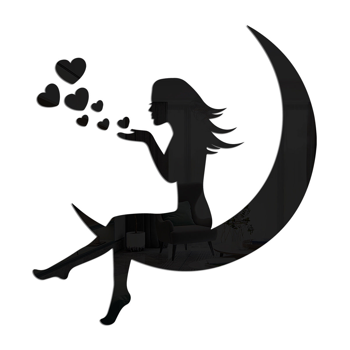 Moon Girl Mirror Sticker 1mm Acrylic 3D Wall Decal for Room and Bedroom Decorations