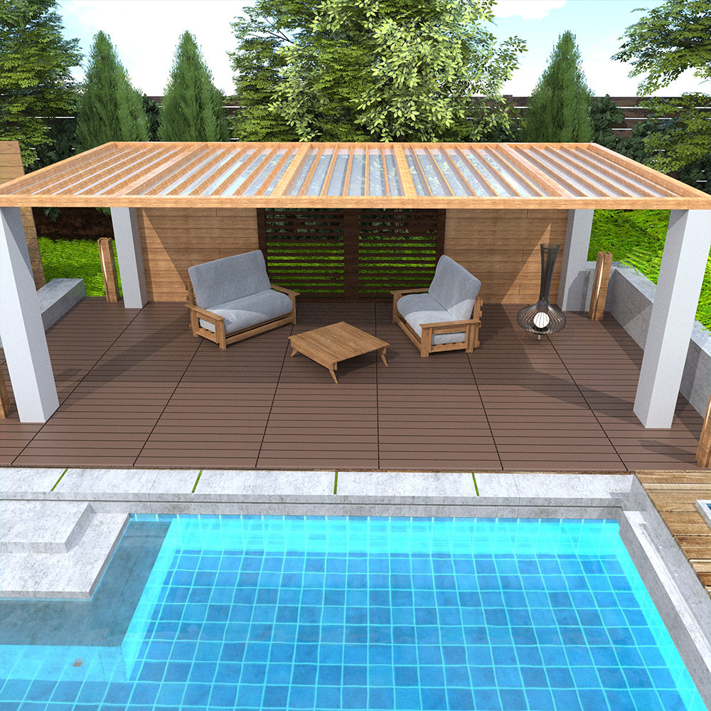 2FT terrace tiles, DIY module interlocking terrace tiles, quick installation of courtyard tiles, 24 pieces in red brown color