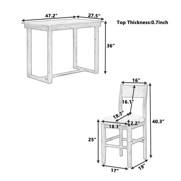 TOPMAX farmhouse countertop height 5-piece dining table set with 1 rectangular dining table and 4 brown dining chairs