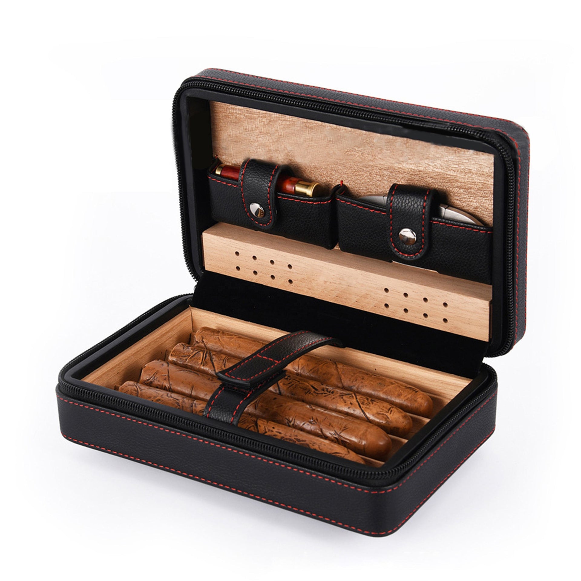 Cigar box portable zipper bag four pack mellow and moisturizing smoking accessories cedar wood gift box travel companion