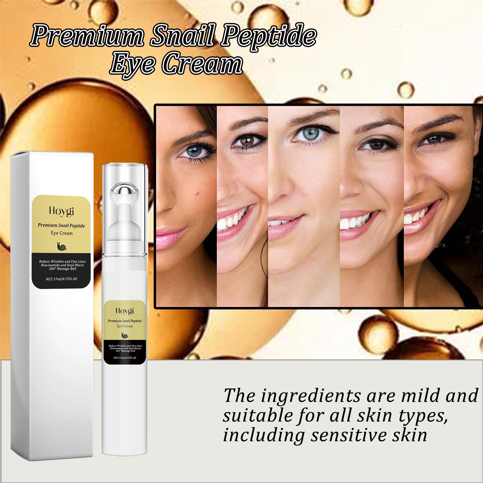 Premium Snail Peptide Eye Cream, Elastic Muscle To Reduce Puffiness And Fine Lines Around The Eye Skin Roller Massage Care Eye Cream