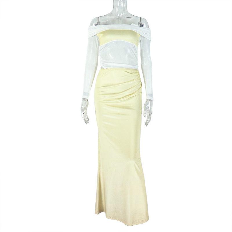Women's Irregular Hem Pencil Dress Fitted One-Shoulder Long Sleeve Raglan Trendy Dress