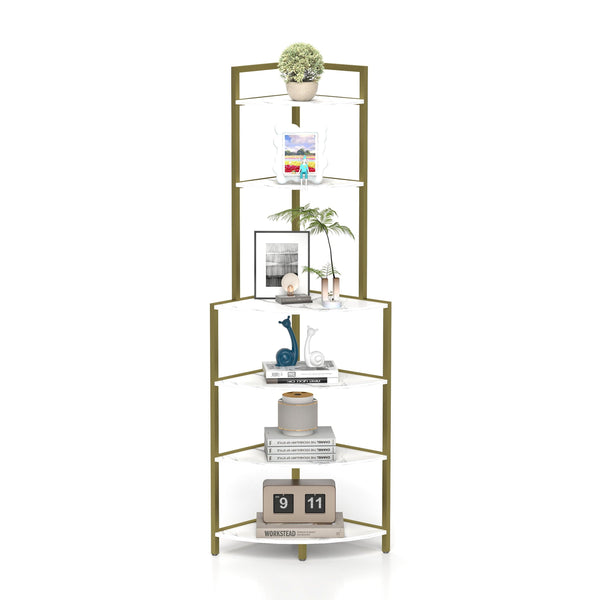 6-story corner open bookshelf, modern bookshelf, wooden frame, independent bookshelf unit,