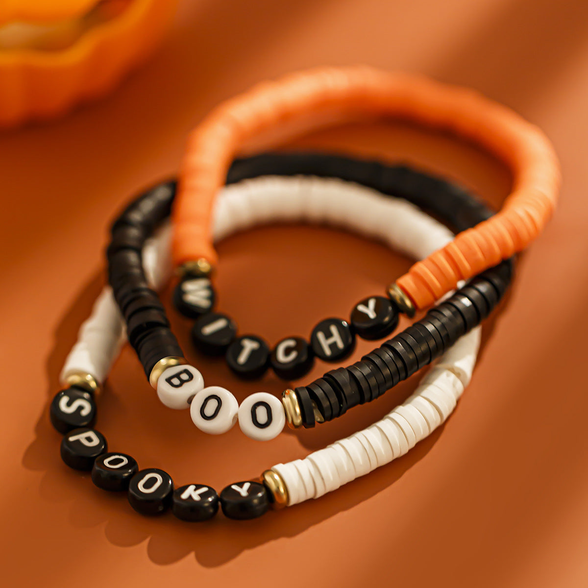 Halloween Soft Ceramic Elastic Bracelet Set Dark Wind Pumpkin Head Letter Bracelet