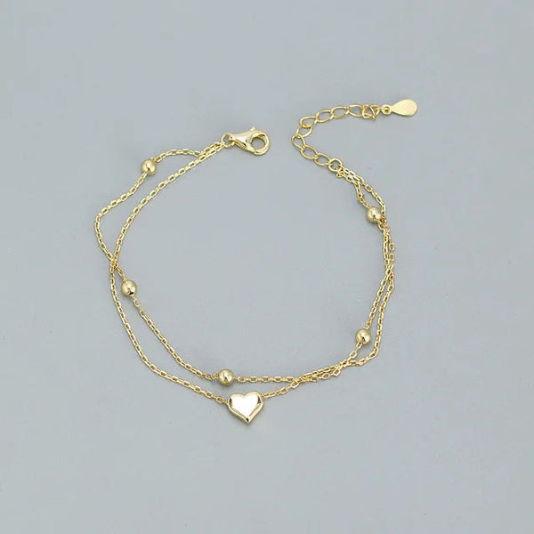 925 Sterling Silver Double Layer Heart-shaped Bracelet  for Women Girl Korean Style Small Fresh Summer Bracelet