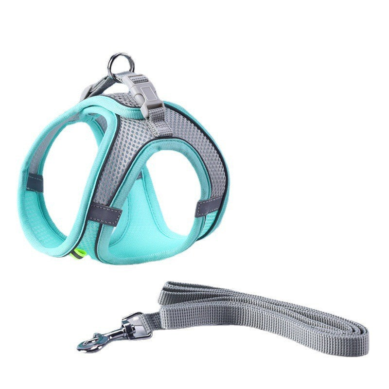 Adjustable Reflective Breathable Mesh Pet Harness for Cats and Dogs with Leash for Outdoor Use