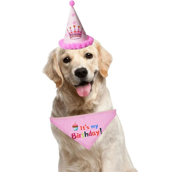 2Pcs/Set Dog Hat Bib Dog Birthday Bandana Scarf Adjustable Bandana Neckerchief Cat Dog Birthday Bib Hat Pet Supplies