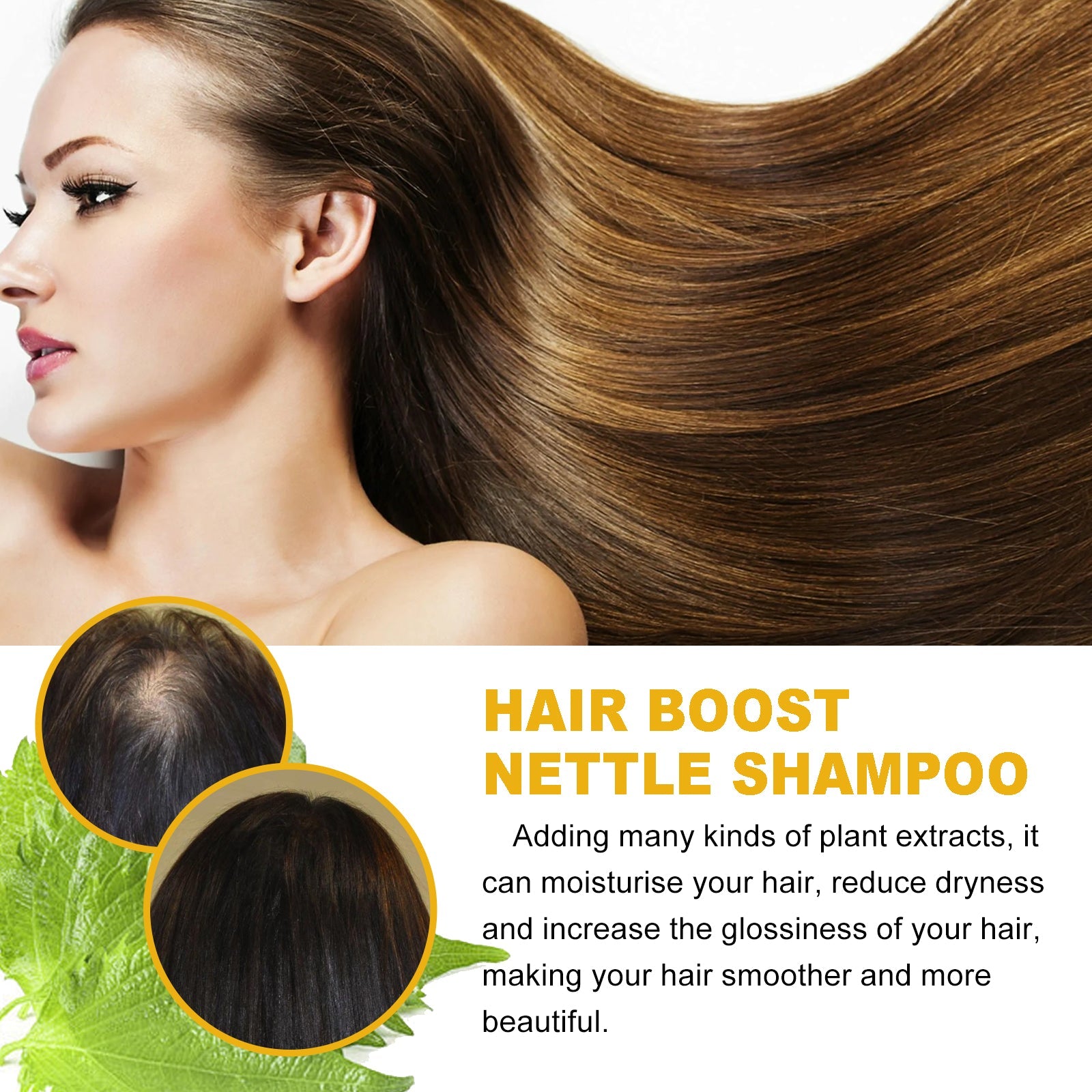 WIYUN Hair Boost Nettle Shampoo, Deep Cleansing Scalp Moisturizing Repair Solid Hair Dense Anti-Fall Smoothing Hair Care Shampoo