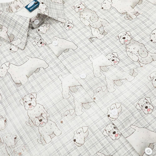 Digital Full Print Cartoon Dog Plaid Short Sleeve Shirt Loose Casual Turn-Down Collar Summer Shirt for Men