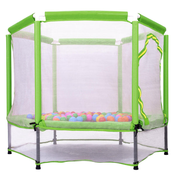55'' Toddlers Trampoline with Safety Enclosure Net and Balls, Indoor Outdoor Mini Trampoline for Kids