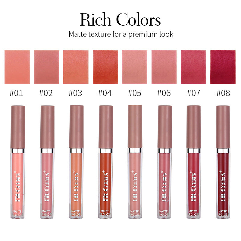 Fit Colors Matte Non-Stick Cup Lip Gloss Not Easy To Fade Matte Liquid Thin Tube Lipstick 8 Color Set Box