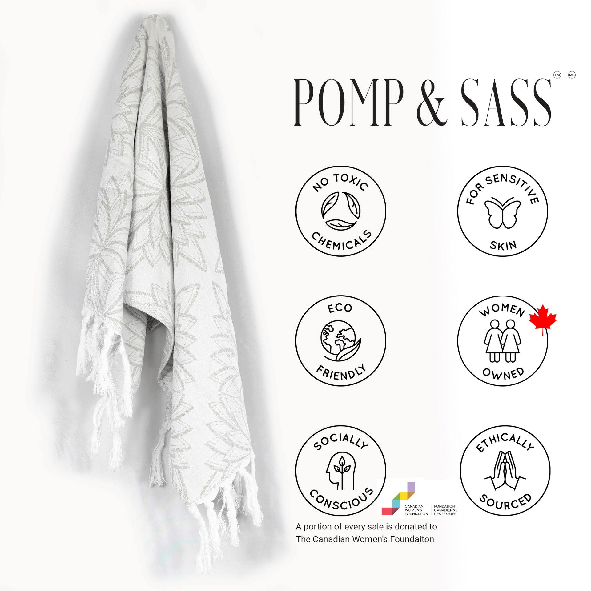 Turkish Towel | Hand Towel | Grey + White