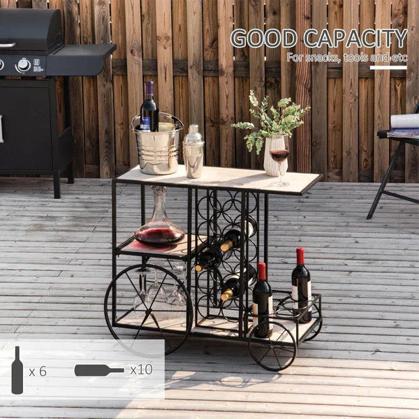 16-Bottle Mobile Bar Cart with Wine Rack Storage, Featuring an Elegant Design & Three Shelves for Storage/Display - Gifts for You 'n Me