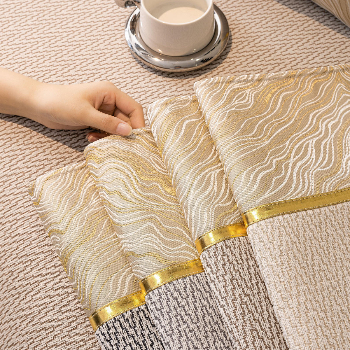 Non-Slip Couch Cover with Gold Trim, Sofa Slipcover for Sectional & Loveseat