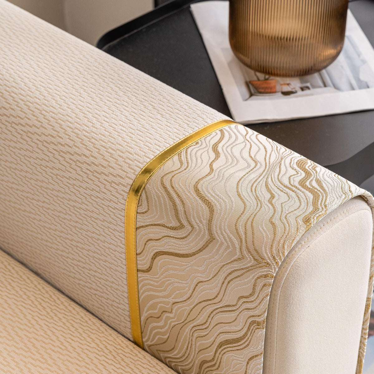 Non-Slip Couch Cover with Gold Trim, Sofa Slipcover for Sectional & Loveseat