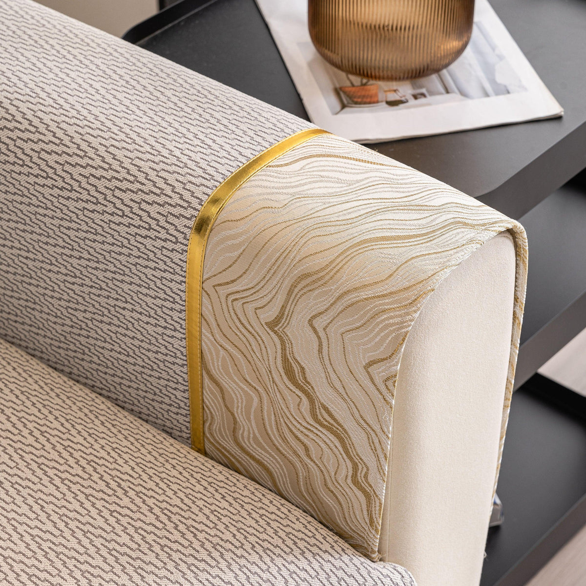 Non-Slip Couch Cover with Gold Trim, Sofa Slipcover for Sectional & Loveseat